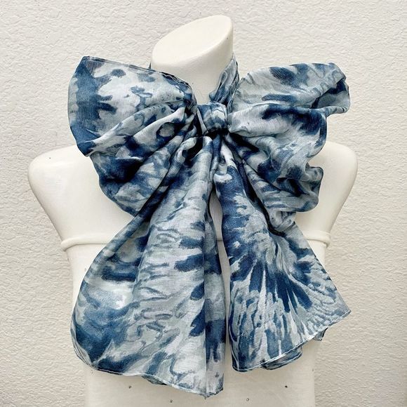 Tie Dye Swirl Print Dusty Indigo Long Scarf - Picture 2 of 5